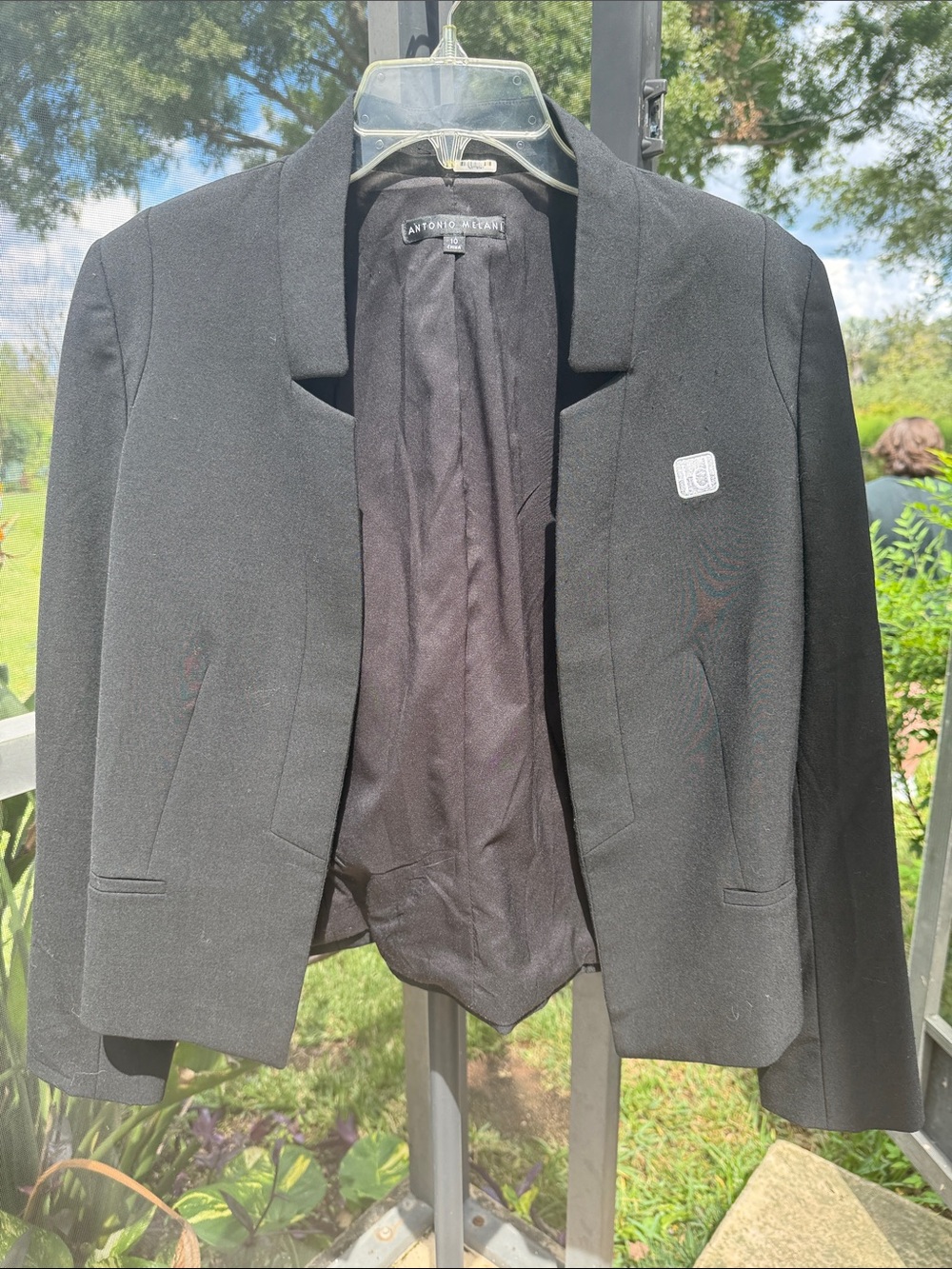 ANTONIO MELANI Black Open-Front Tailored Blazer ID embroidered